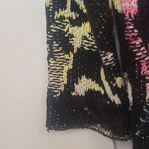 Free People Think Twice Printed Cardigan Black Pink Green Yellow Size M - Picture 4 of 13